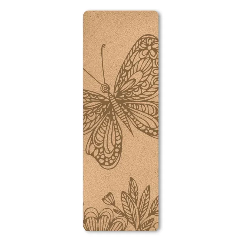 Cork yoga mat with butterfly design, ideal for eco-friendly and elegant yoga sessions.